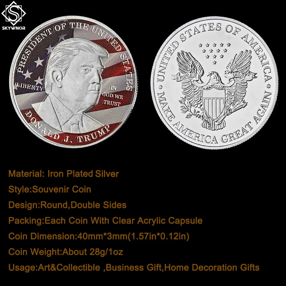 US President Trump Make America Great Again Silver Coin Collect -In God We Trust