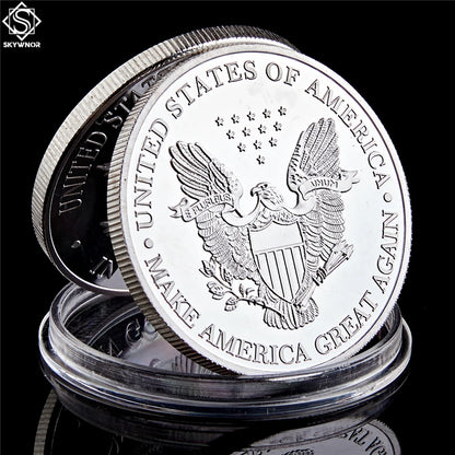 US President Trump Make America Great Again Silver Coin Collect -In God We Trust