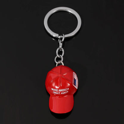 Trump Red Hat Pendant Keychain American Flag Hat Make America Great Again Metal Key Chain for Men Mesh Cap Car Key Ring Jewelry